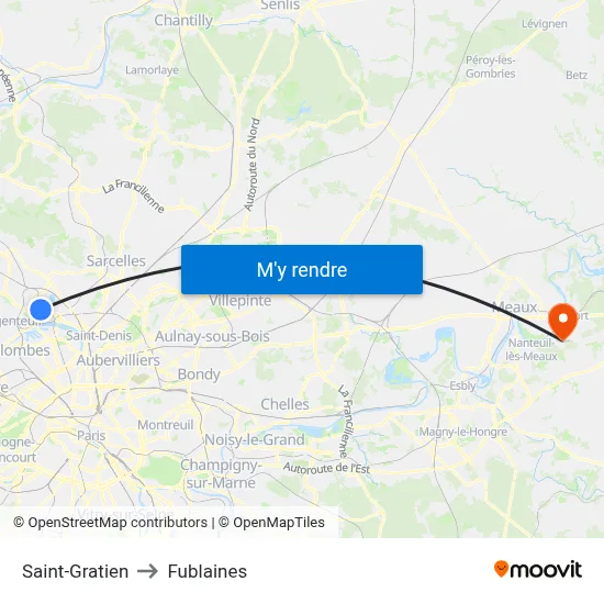 Saint-Gratien to Fublaines map