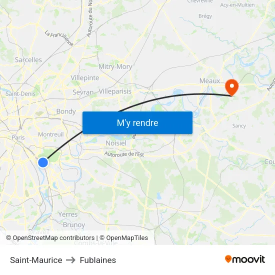 Saint-Maurice to Fublaines map