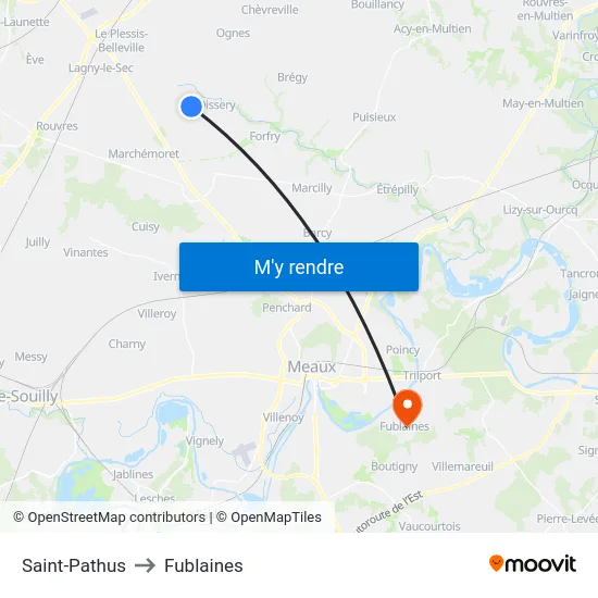 Saint-Pathus to Fublaines map