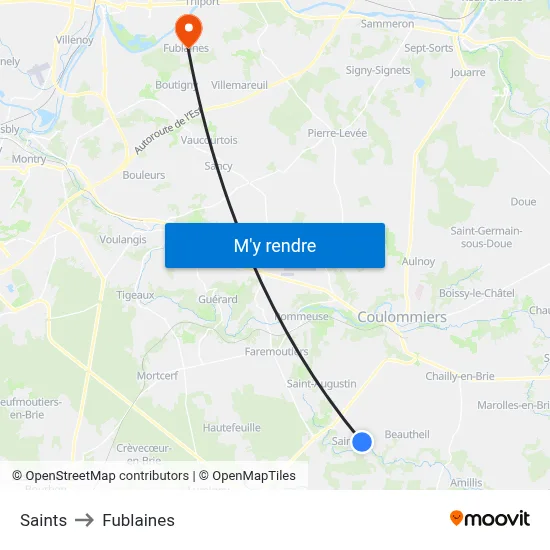 Saints to Fublaines map
