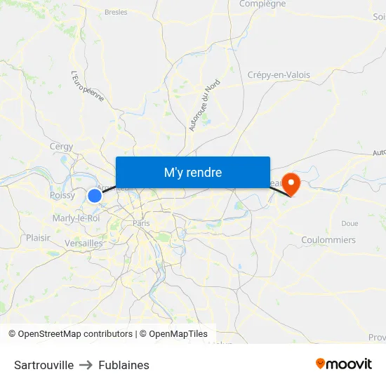 Sartrouville to Fublaines map