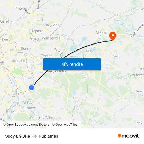 Sucy-En-Brie to Fublaines map