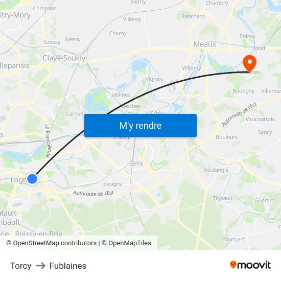 Torcy to Fublaines map