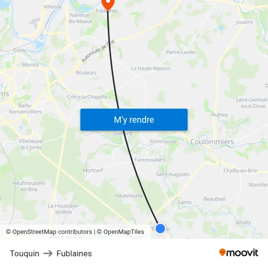 Touquin to Fublaines map