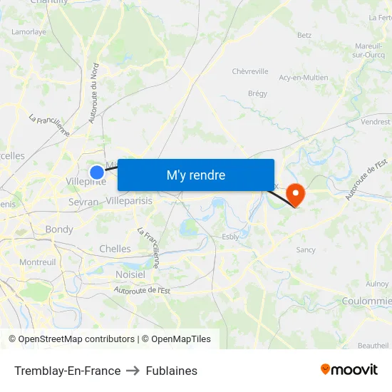 Tremblay-En-France to Fublaines map