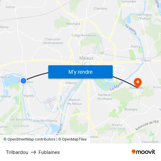 Trilbardou to Fublaines map