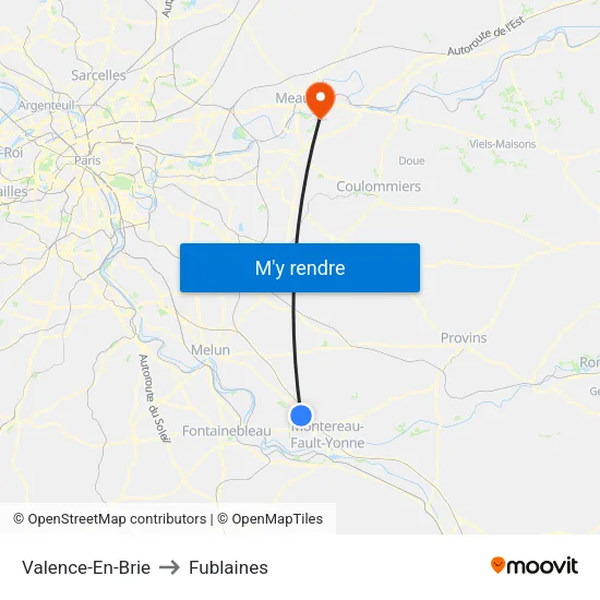 Valence-En-Brie to Fublaines map