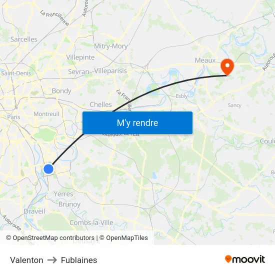 Valenton to Fublaines map