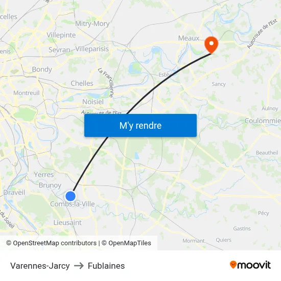 Varennes-Jarcy to Fublaines map