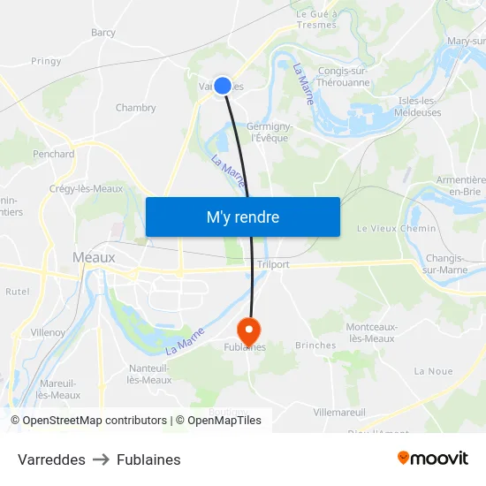 Varreddes to Fublaines map