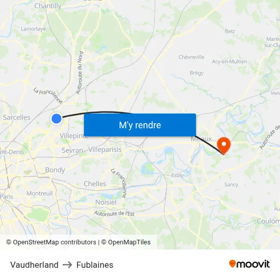 Vaudherland to Fublaines map