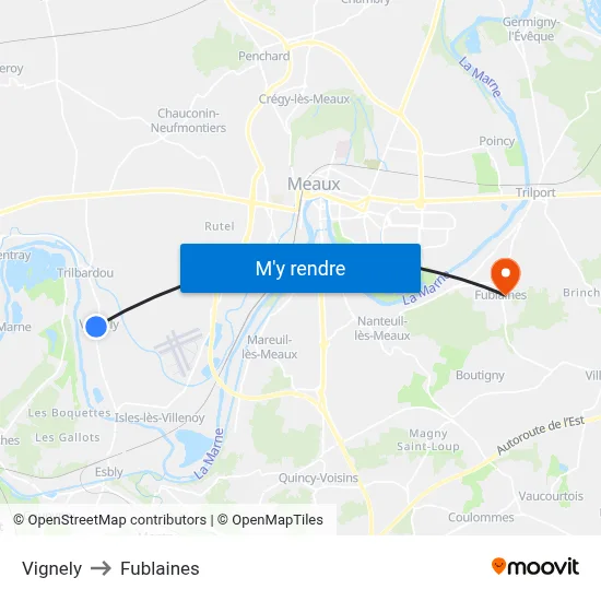 Vignely to Fublaines map