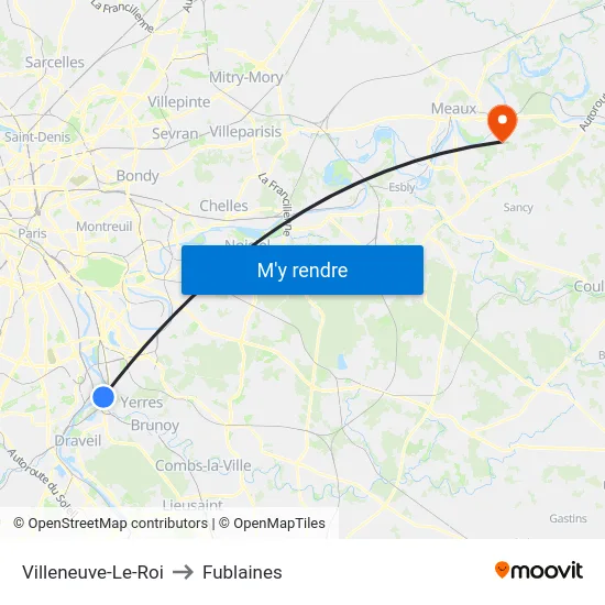 Villeneuve-Le-Roi to Fublaines map