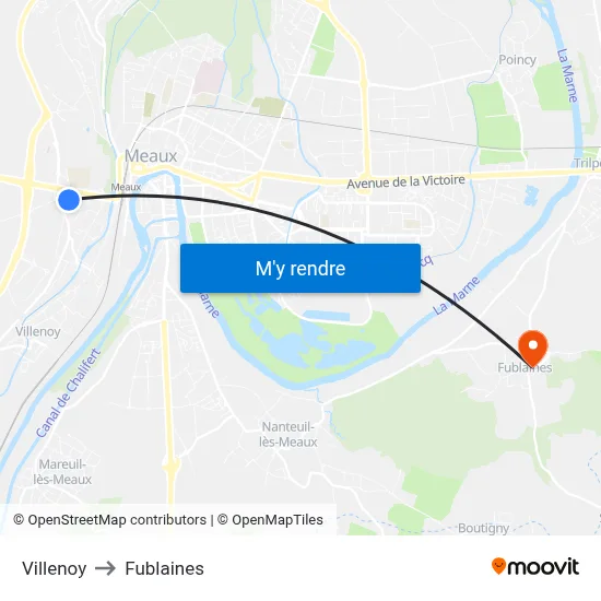 Villenoy to Fublaines map