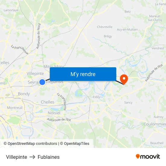 Villepinte to Fublaines map
