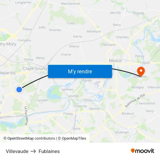 Villevaude to Fublaines map