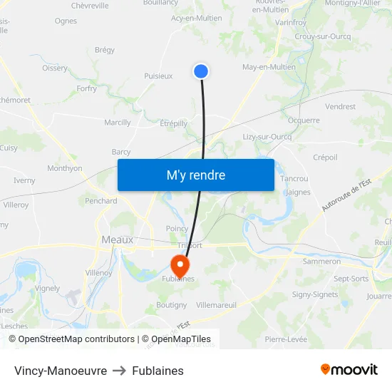 Vincy-Manoeuvre to Fublaines map