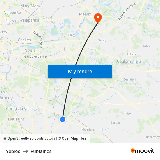 Yebles to Fublaines map