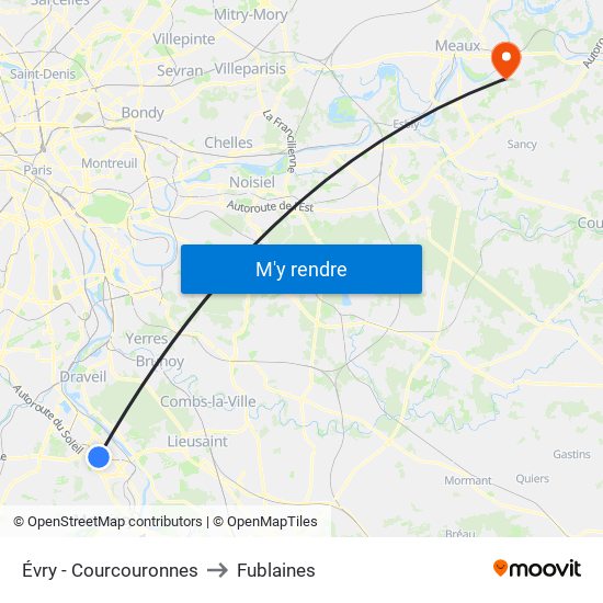 Évry - Courcouronnes to Fublaines map