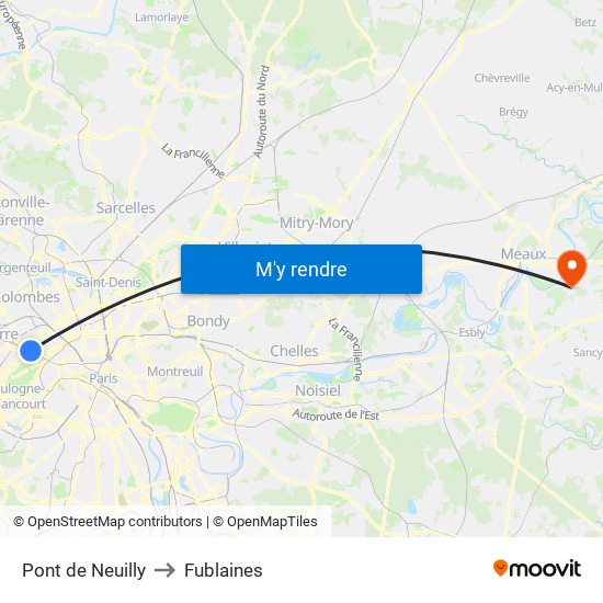 Pont de Neuilly to Fublaines map