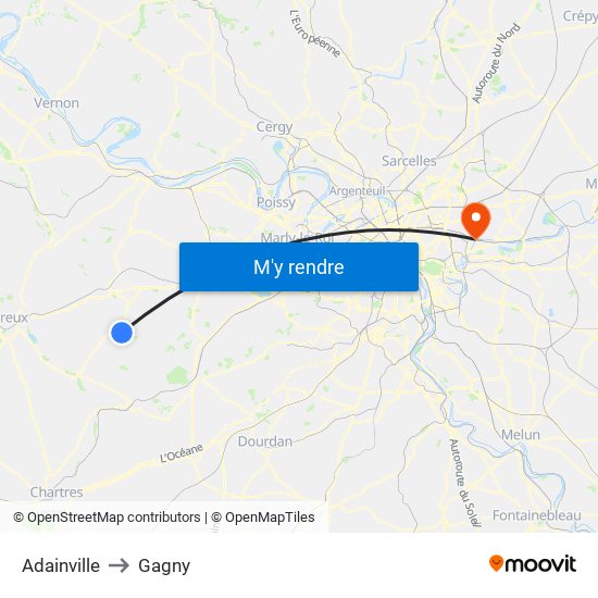 Adainville to Gagny map