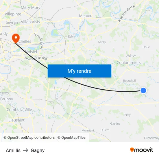 Amillis to Gagny map