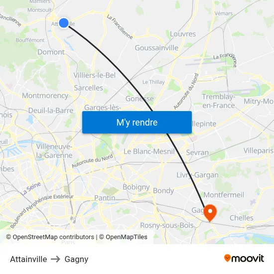Attainville to Gagny map
