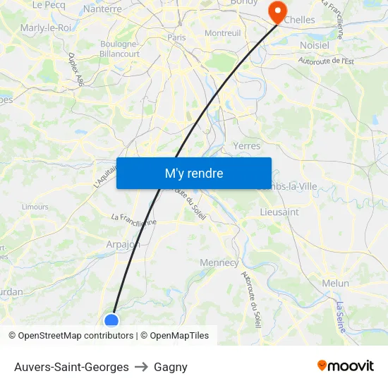 Auvers-Saint-Georges to Gagny map