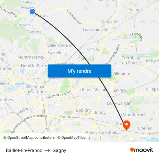 Baillet-En-France to Gagny map