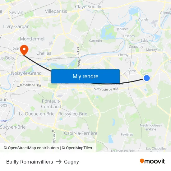 Bailly-Romainvilliers to Gagny map