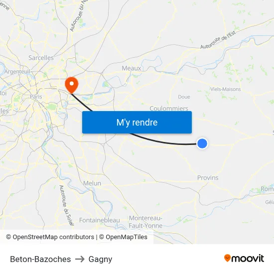 Beton-Bazoches to Gagny map