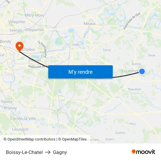 Boissy-Le-Chatel to Gagny map
