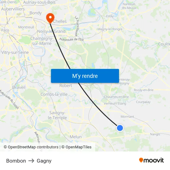 Bombon to Gagny map