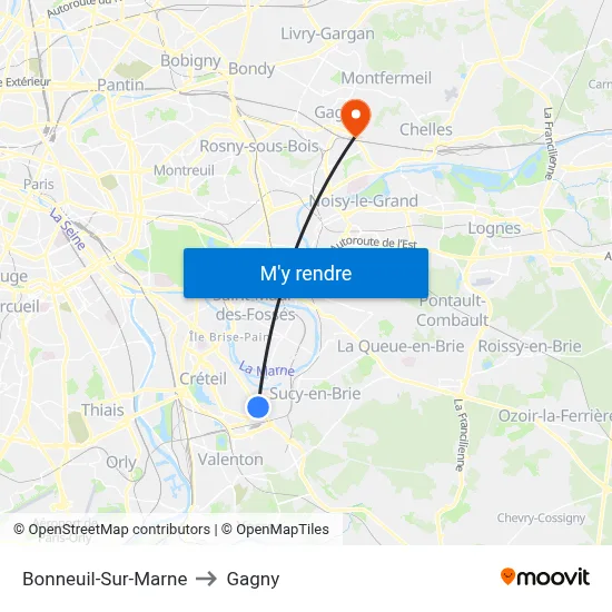 Bonneuil-Sur-Marne to Gagny map