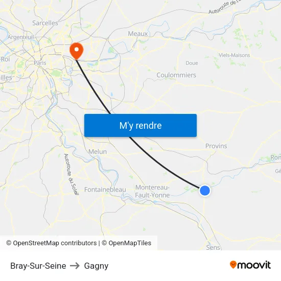 Bray-Sur-Seine to Gagny map