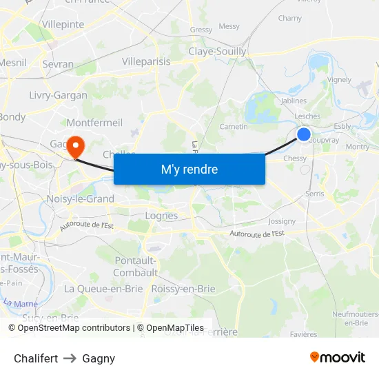 Chalifert to Gagny map