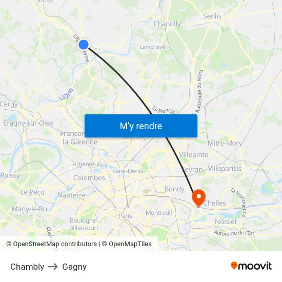 Chambly to Gagny map