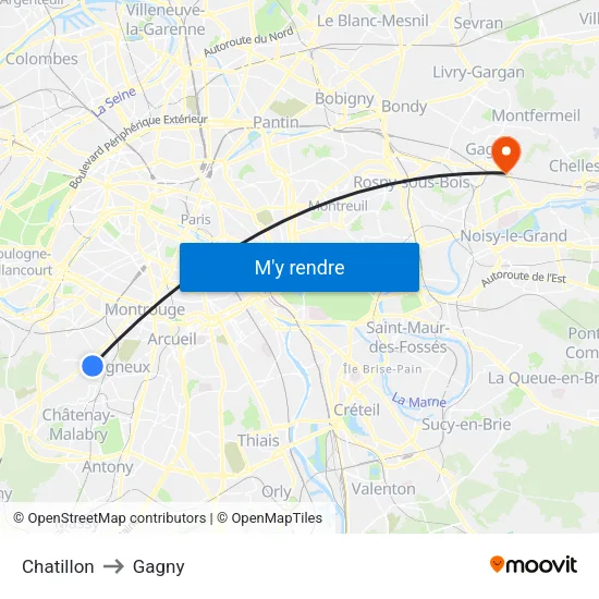 Chatillon to Gagny map