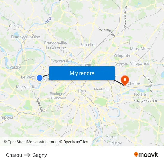 Chatou to Gagny map