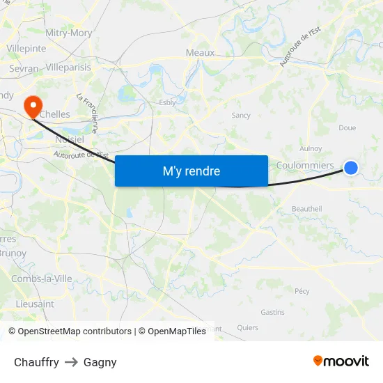 Chauffry to Gagny map