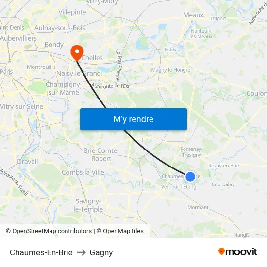 Chaumes-En-Brie to Gagny map