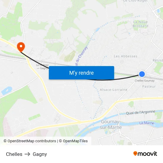 Chelles to Gagny map