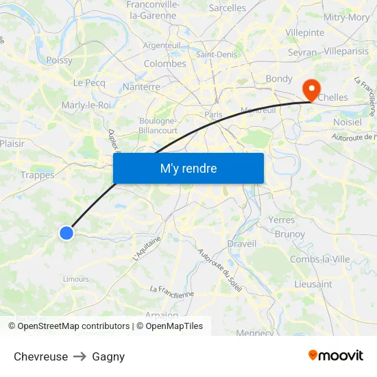 Chevreuse to Gagny map