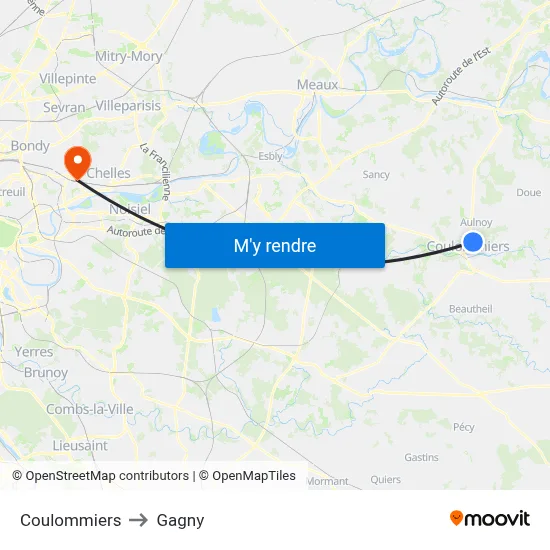 Coulommiers to Gagny map
