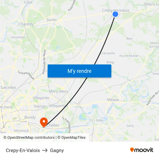 Crepy-En-Valois to Gagny map