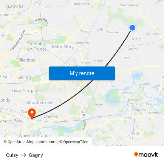 Cuisy to Gagny map