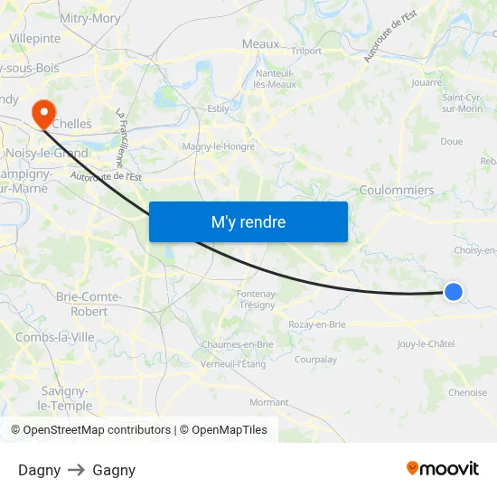 Dagny to Gagny map