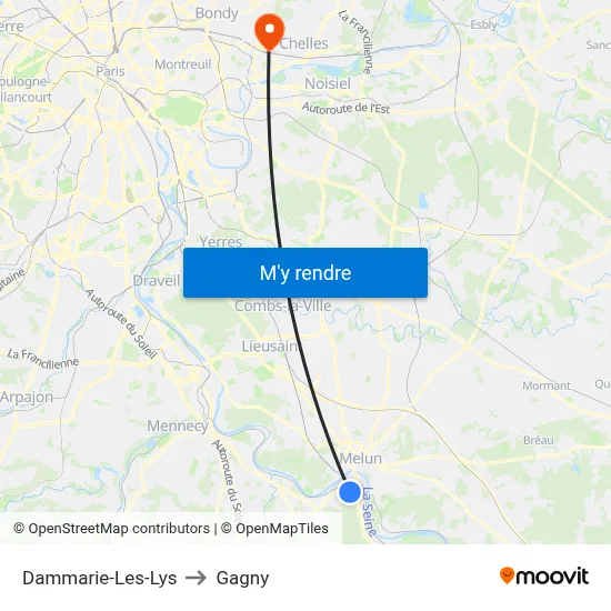 Dammarie-Les-Lys to Gagny map