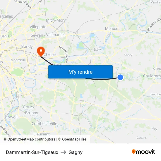 Dammartin-Sur-Tigeaux to Gagny map