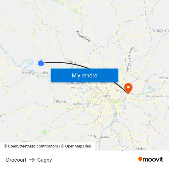 Drocourt to Gagny map